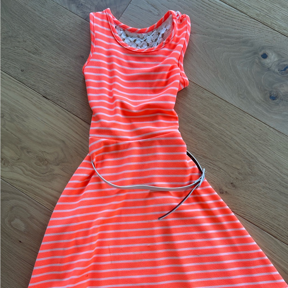 Girls Dresses | Striped Coral Sleeveless Dress & Blue and White Stripes